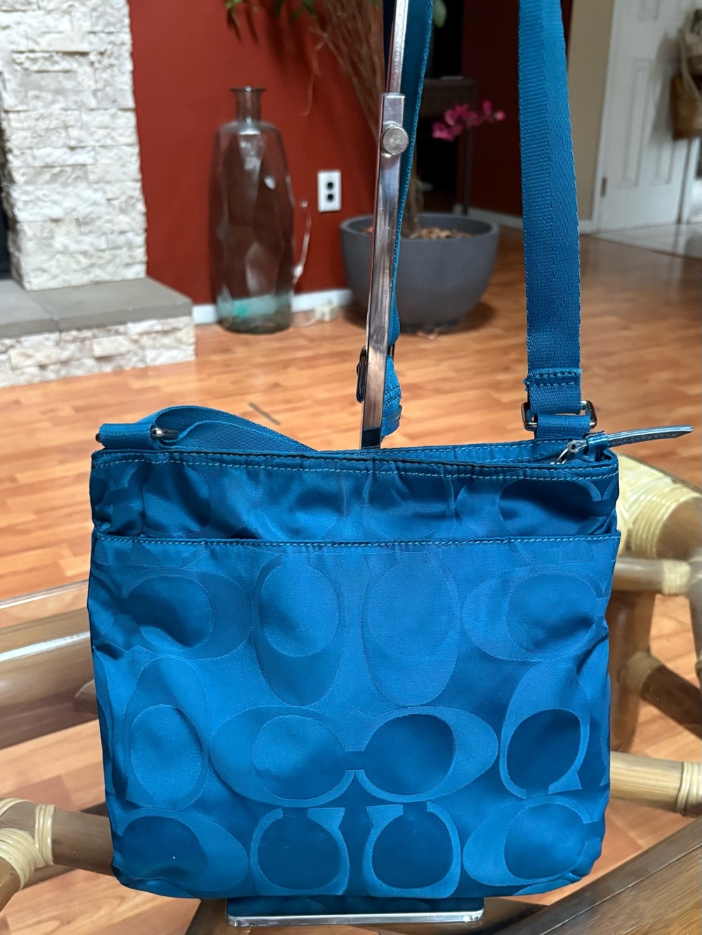 Coach Teal Signature Nylon Crossbody Bag - Picture 4 of 6